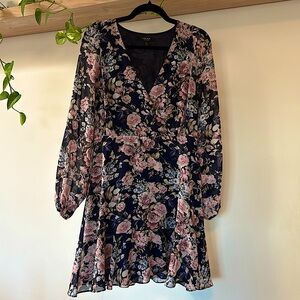 Evernew Floral Long Sleeve V-Neck Dress